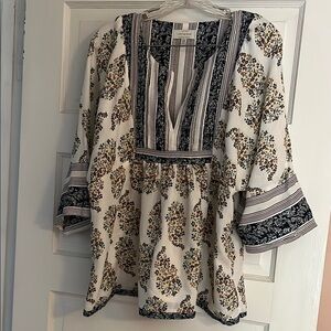 Lucky Brand Bohemian Style Blouse - Cream and Navy